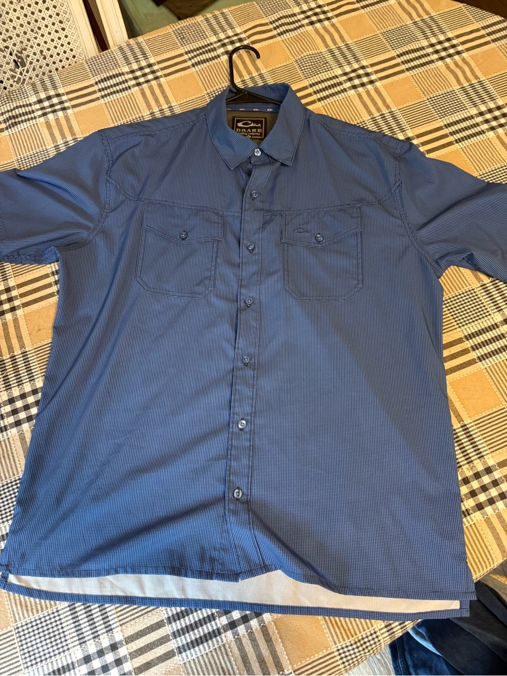Drake Navy Blue Short-Sleeve Casual Button-Down Shirt